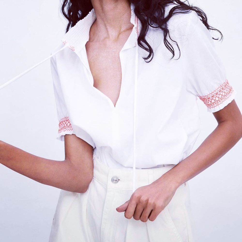 Brand new Zara Smocked Embroidered Top